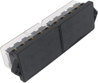 Set panou sigurante auto cu 10 iesiri, 12-32V, cu 10 sigurante auto intre 3A si 40A, cu 18 conectori auto si capac de protectie, pentru masina, rulota, barca, autoutilitara