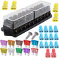Set panou sigurante auto cu 10 iesiri, 12-32V, cu 10 sigurante auto intre 3A si 40A, cu 18 conectori auto si capac de protectie, pentru masina, rulota, barca, autoutilitara