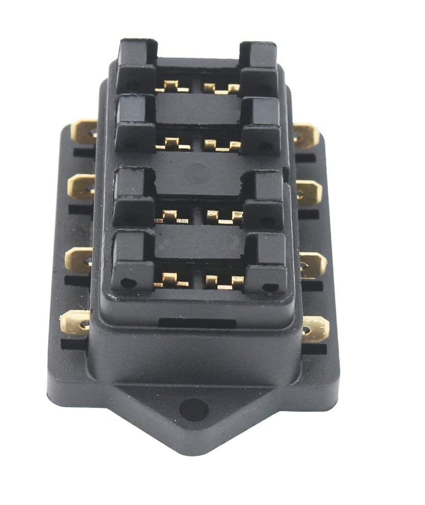 Set panou de sigurante auto cu 4 iesiri, 12-32V, cu 10 sigurante de la 3A la 40A, 8 conectori auto tip papuc si capac de protectie, pentru masina, barca, autoutilitara, caravana