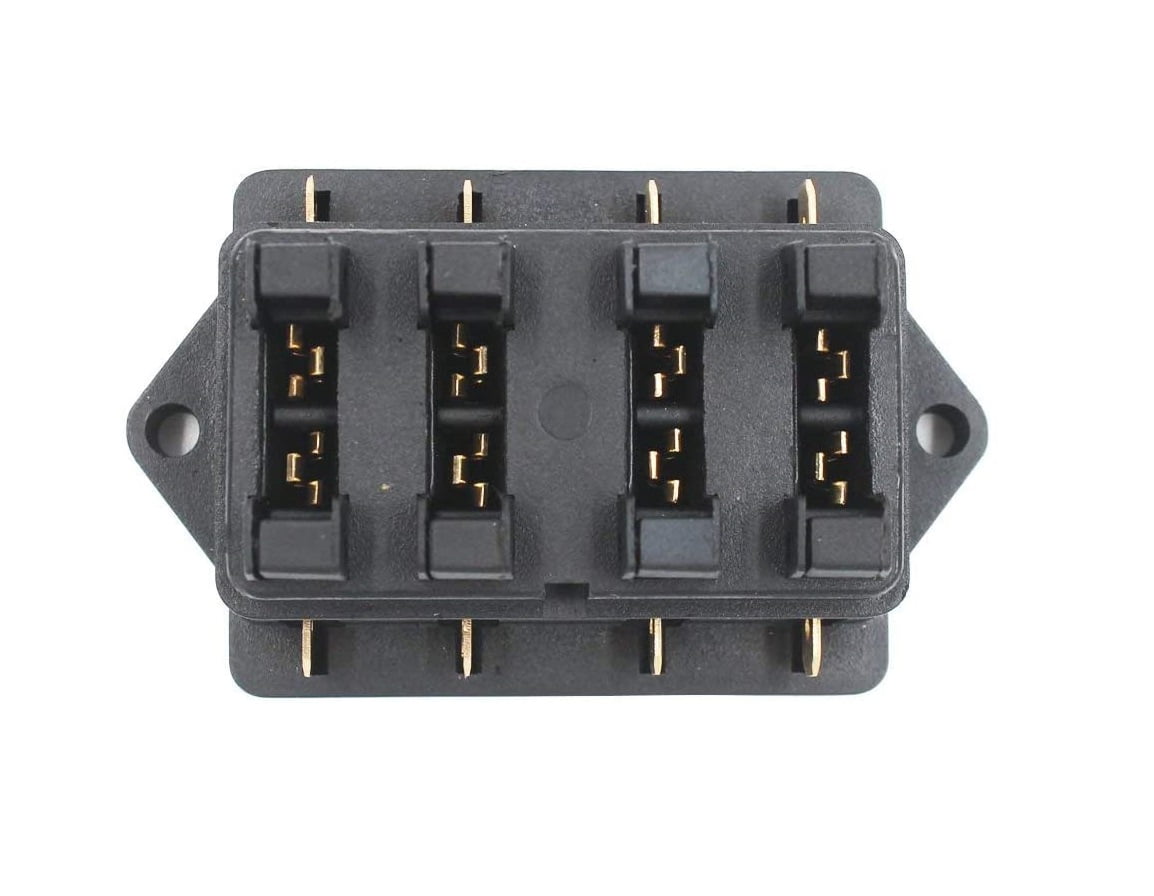 Set panou de sigurante auto cu 4 iesiri, 12-32V, cu 10 sigurante de la 3A la 40A, 8 conectori auto tip papuc si capac de protectie, pentru masina, barca, autoutilitara, caravana