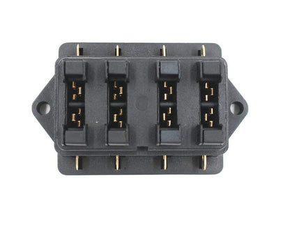 Set panou de sigurante auto cu 4 iesiri, 12-32V, cu 10 sigurante de la 3A la 40A, 8 conectori auto tip papuc si capac de protectie, pentru masina, barca, autoutilitara, caravana