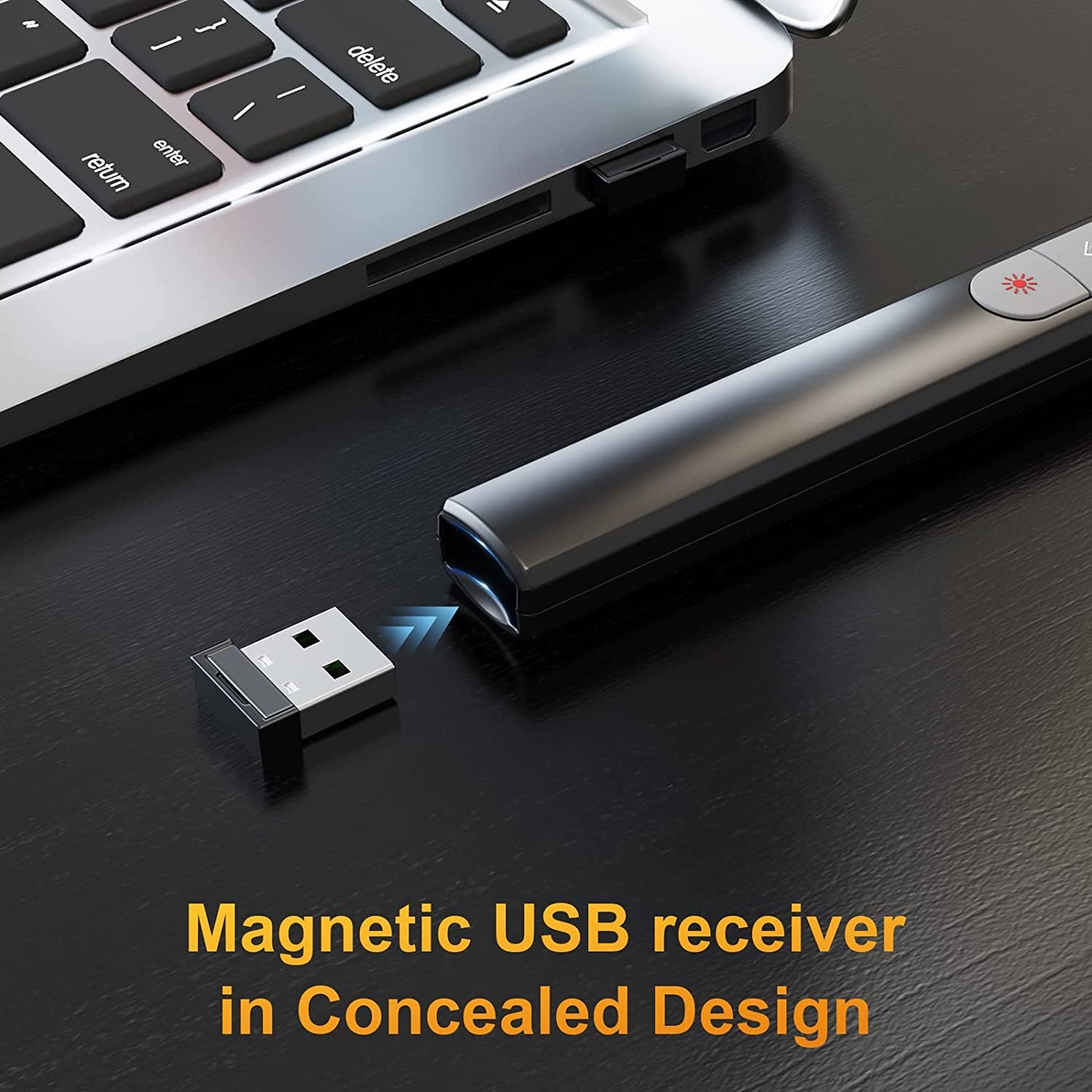 Laser de prezentare wireless, indicator cu USB 2,4 GHz, pointer cu butoane de control pagina si volum, 200 m, pentru prezentare, predare, birou, conferinta