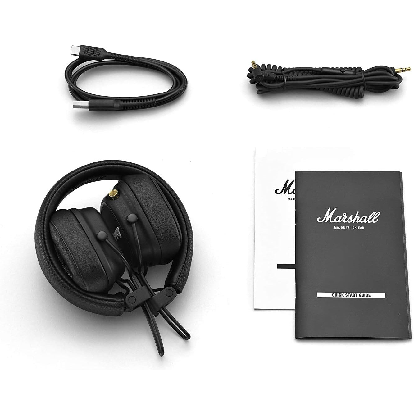 Casti Bluetooth On-Ear Marshall Major IV, pliabile, autonomie 80h, incarcare Wireless, Bluetooth 5.0, control cu buton, Jack 3.5 mm, negre