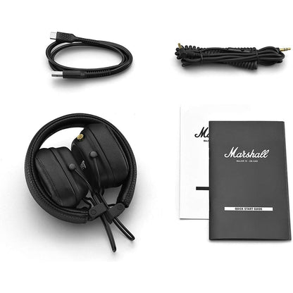 Casti Bluetooth On-Ear Marshall Major IV, pliabile, autonomie 80h, incarcare Wireless, Bluetooth 5.0, control cu buton, Jack 3.5 mm, negre