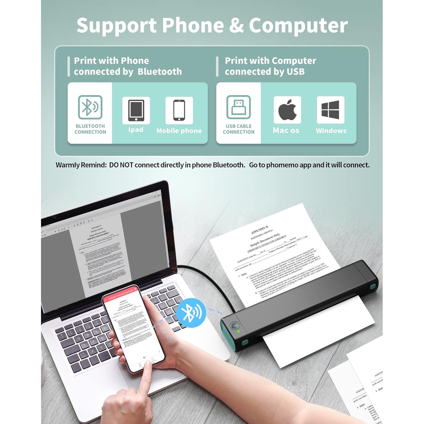 Imprimanta termica Bluetooth, imprimare pe hartie termica A4, portabila, acumulator 1200 mAh, printare fara tus, pentru tatuaje, business, calatorii, compatibil iOS, Android, PC, Laptop