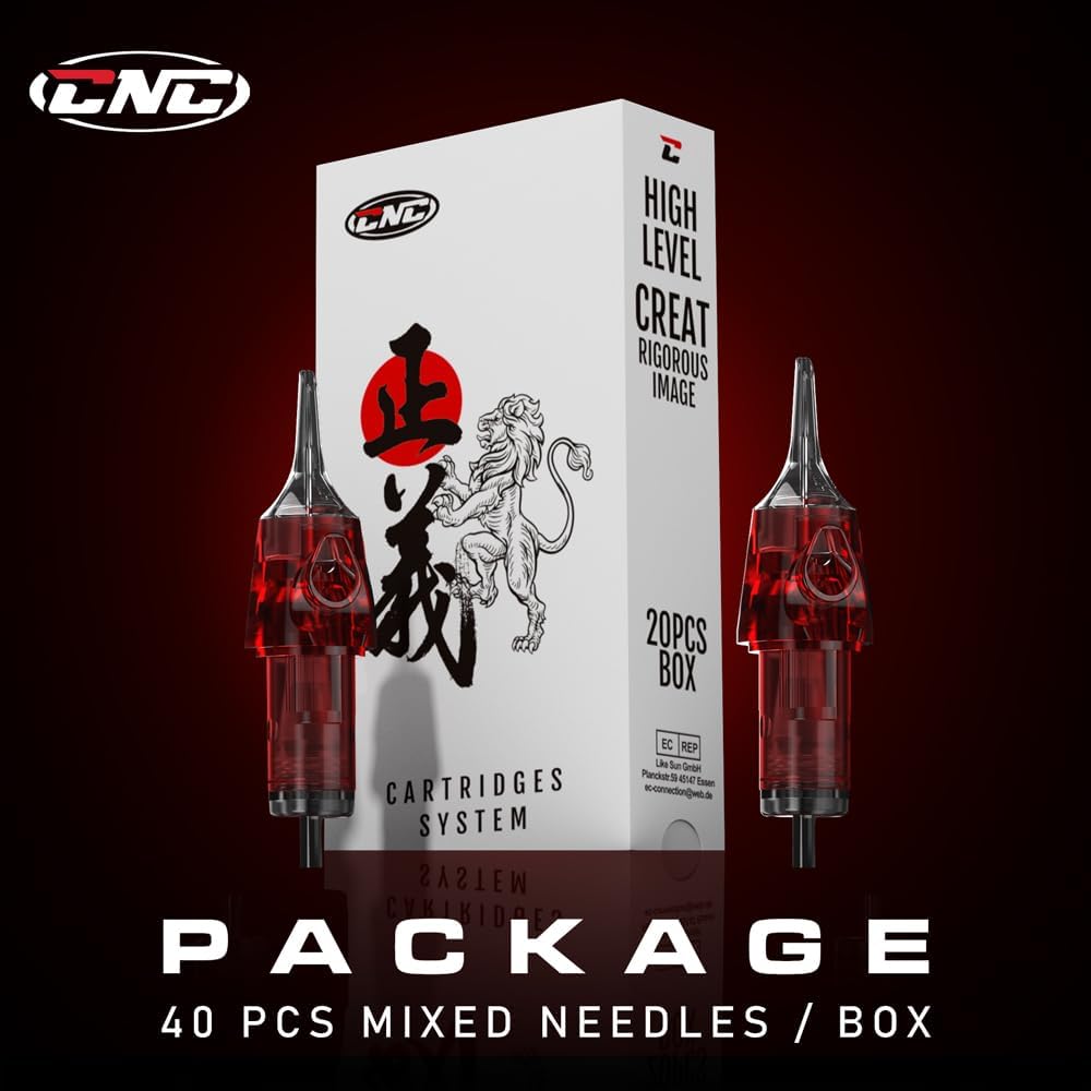 Set 40 ace de tatuat tip cartus, 4 tipuri modul ace 1007RM, 1009RM, 1011RM, 1015RM, din otel inoxidabil 316, pentru linii, contur, umplere, EN04X-40KIT-LL