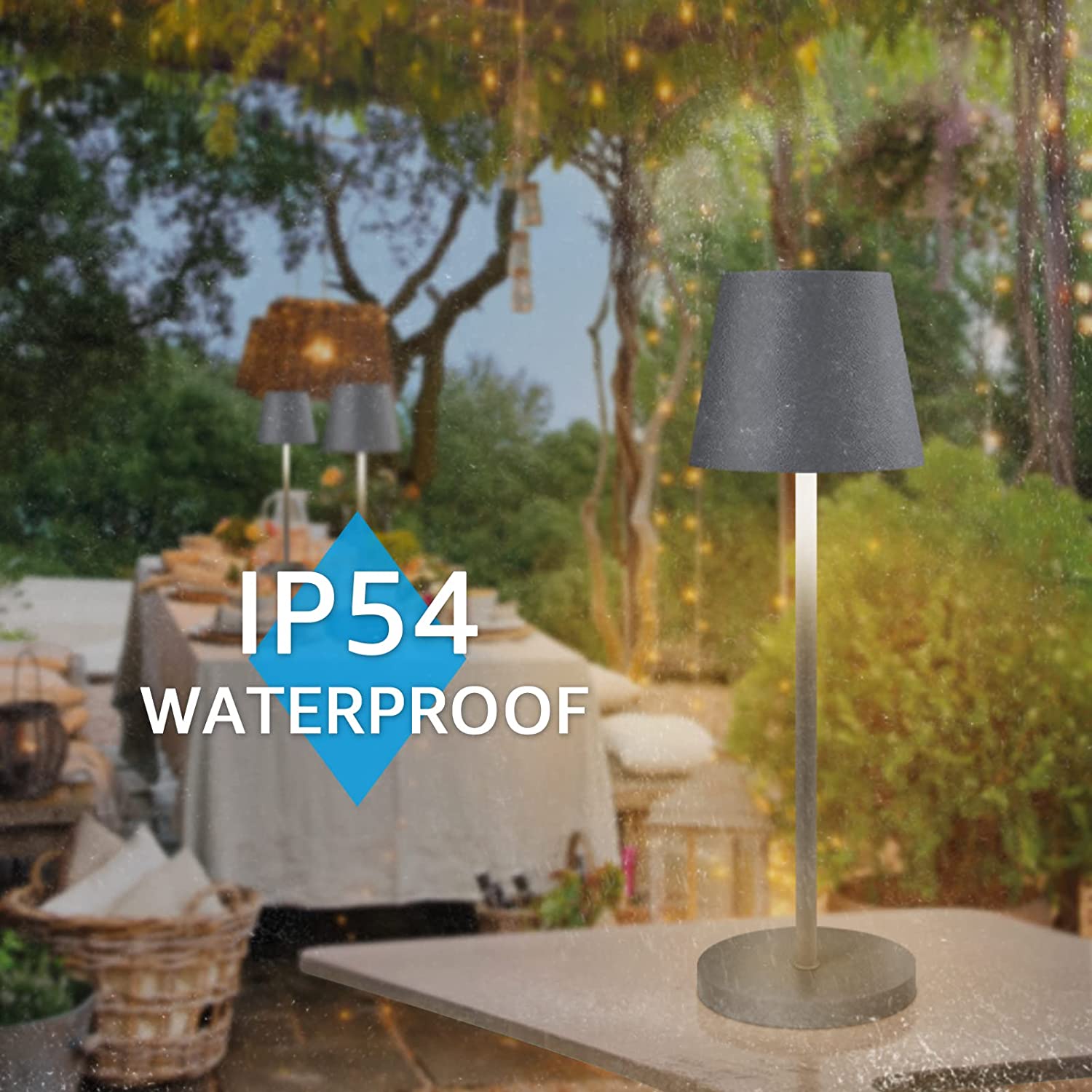 Lampa de masa LED, temperatura reglabila 2700-6000 K, cu buton cu touch, incarcare wireless, dimabila, impermeabila IP54, pentru restaurant, casa, gradina, bar