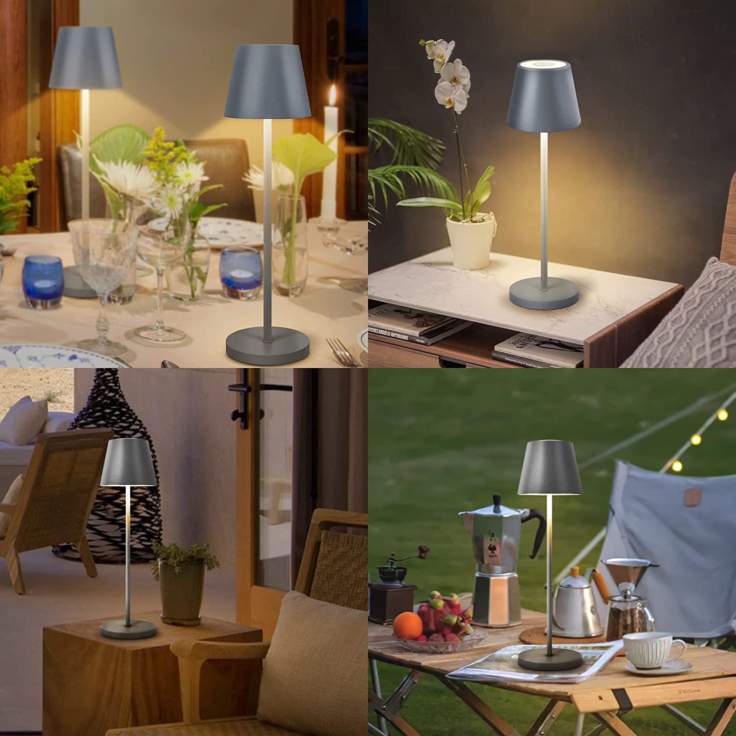 Lampa de masa LED, temperatura reglabila 2700-6000 K, cu buton cu touch, incarcare wireless, dimabila, impermeabila IP54, pentru restaurant, casa, gradina, bar