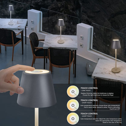 Lampa de masa LED, temperatura reglabila 2700-6000 K, cu buton cu touch, incarcare wireless, dimabila, impermeabila IP54, pentru restaurant, casa, gradina, bar