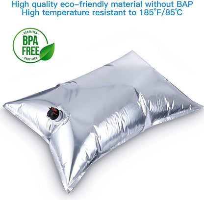Set pungi bag in box 200 L, 10 x 20 L, din material compozit rezistent la lumina, cu robinet, reutilizabile, pentru apa, vin, suc, lapte, cafea