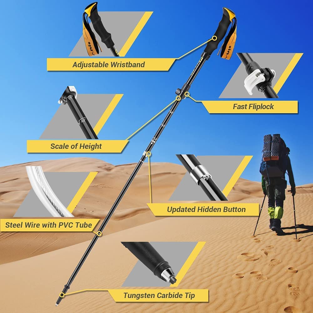 Set 2 bete de trekking pliabile, ajustabile 110 cm - 130 cm, din aliaj de aluminiu, cu maner din spuma, husa de depozitare si transport, cu accesorii