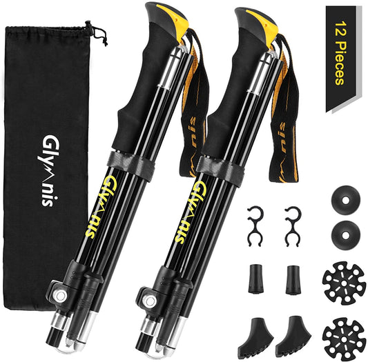 Set 2 bete de trekking pliabile, ajustabile 110 cm - 130 cm, din aliaj de aluminiu, cu maner din spuma, husa de depozitare si transport, cu accesorii