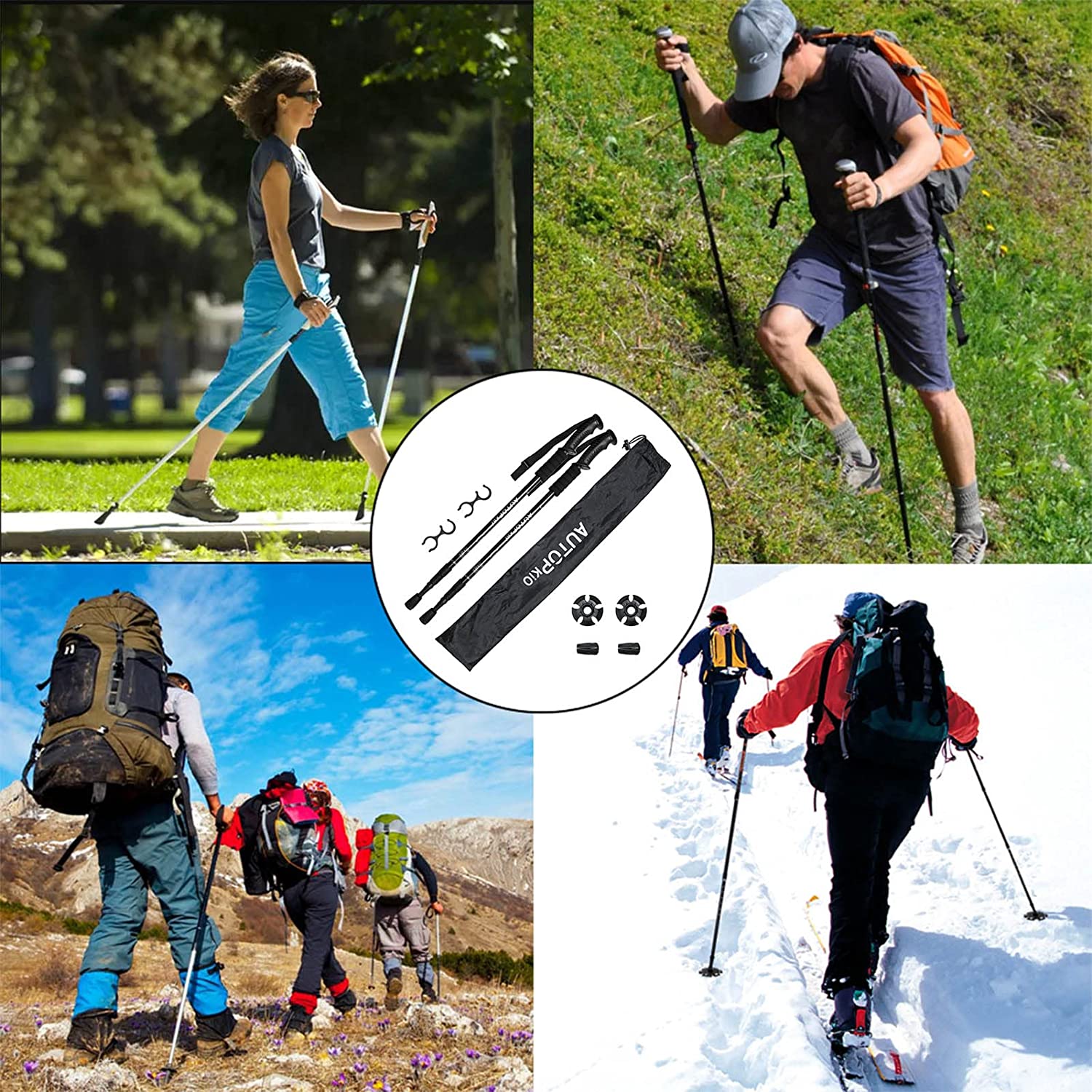 Set 2 bete trekking telescopice din aliaj de aluminu, ultrausoare, cu maner din spuma EVA, geanta de transport si varfuri interschimbabile