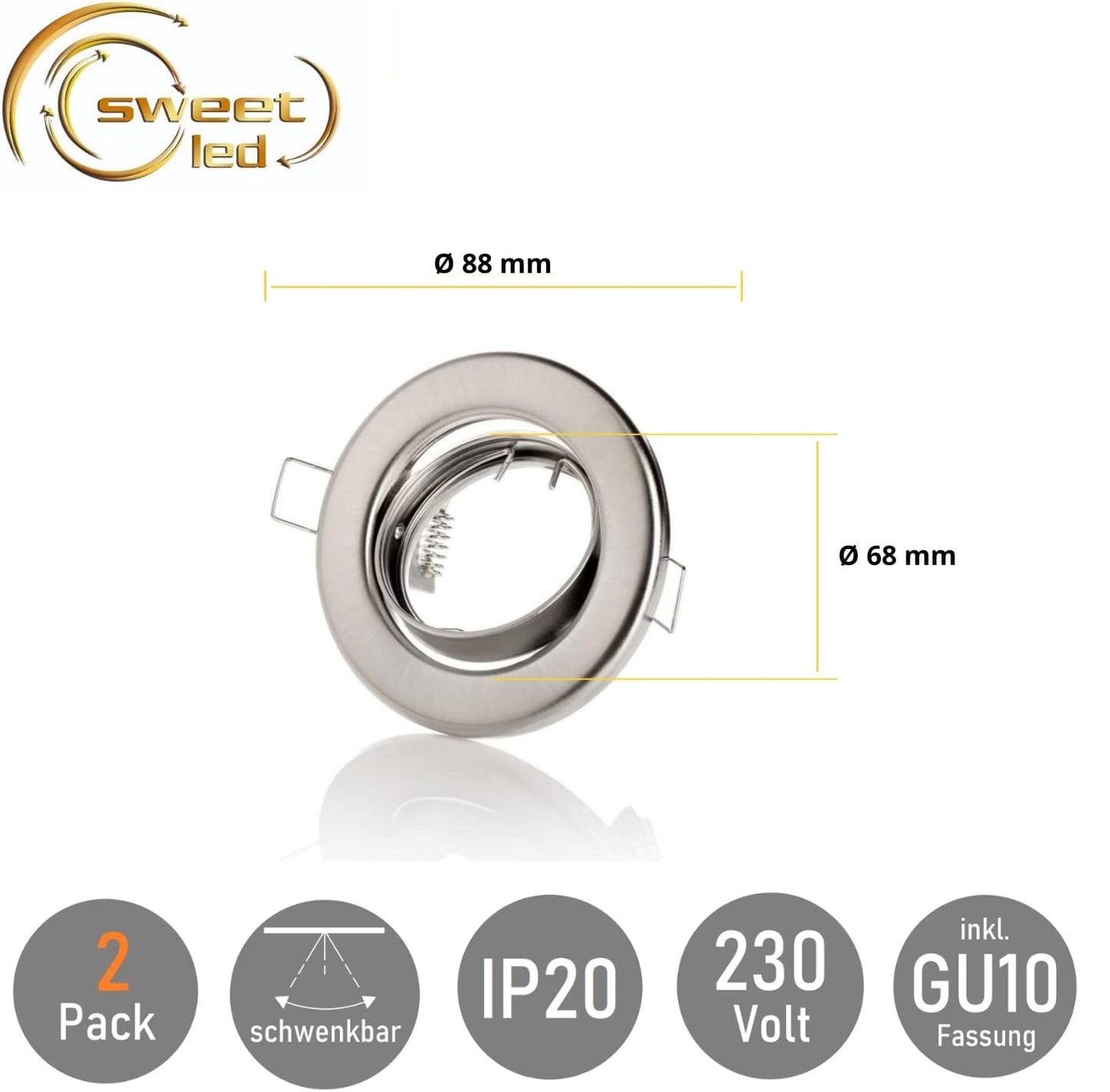Set 2 rama spot cu dulie ceramica GU10, orientabil, model incastrat, IP 20, crom periat, SweetLed SW-RC01