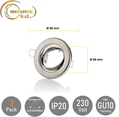 Set 2 rama spot cu dulie ceramica GU10, orientabil, model incastrat, IP 20, crom periat, SweetLed SW-RC01