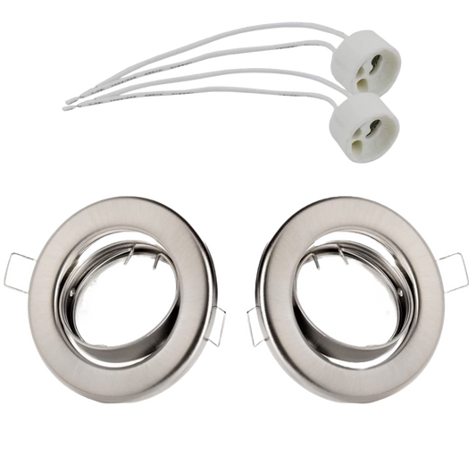 Set 2 rama spot cu dulie ceramica GU10, orientabil, model incastrat, IP 20, crom periat, SweetLed SW-RC01