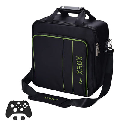 Geanta pentru Xbox Series X/S, cu skin controller, pentru consola si accesorii, cu maner si curea de umar, impermeabila, design ergonomic, neagra