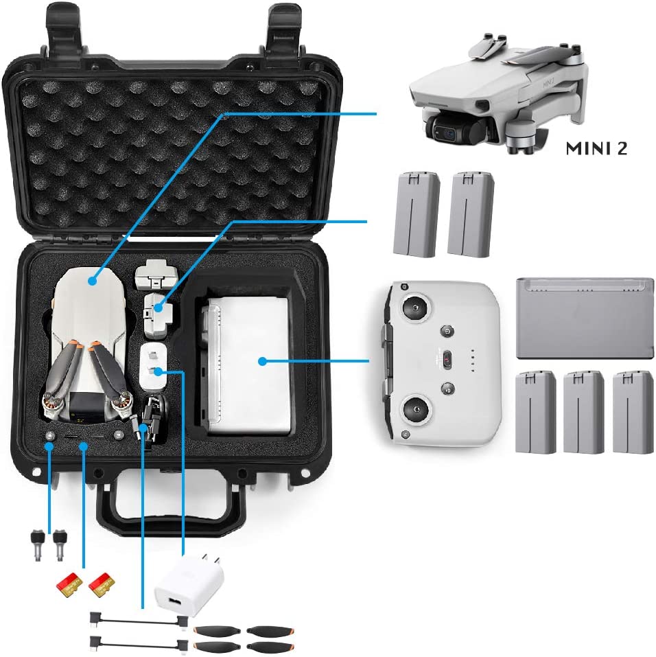 Geanta de depozitare si transport pentru drona DJI Mini 2 si acesorii Mavic Mini 2, cu exterior dur din PP si interior din burete elastic, neagra