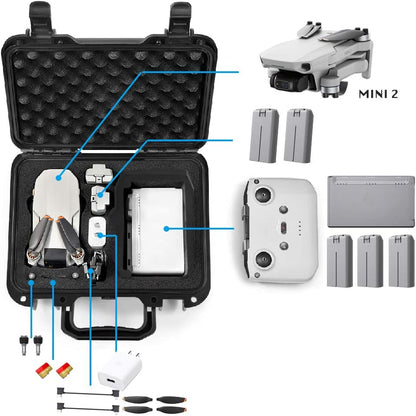 Geanta de depozitare si transport pentru drona DJI Mini 2 si acesorii Mavic Mini 2, cu exterior dur din PP si interior din burete elastic, neagra