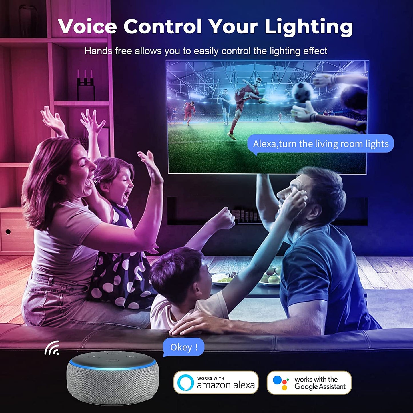 Banda LED neon RGBIC de 3m, cu sincronizare muzicala, telecomanda si aplicatie, 16 milioane culori personalizabile, dimabila, compatibil Alexa si Google Assistant