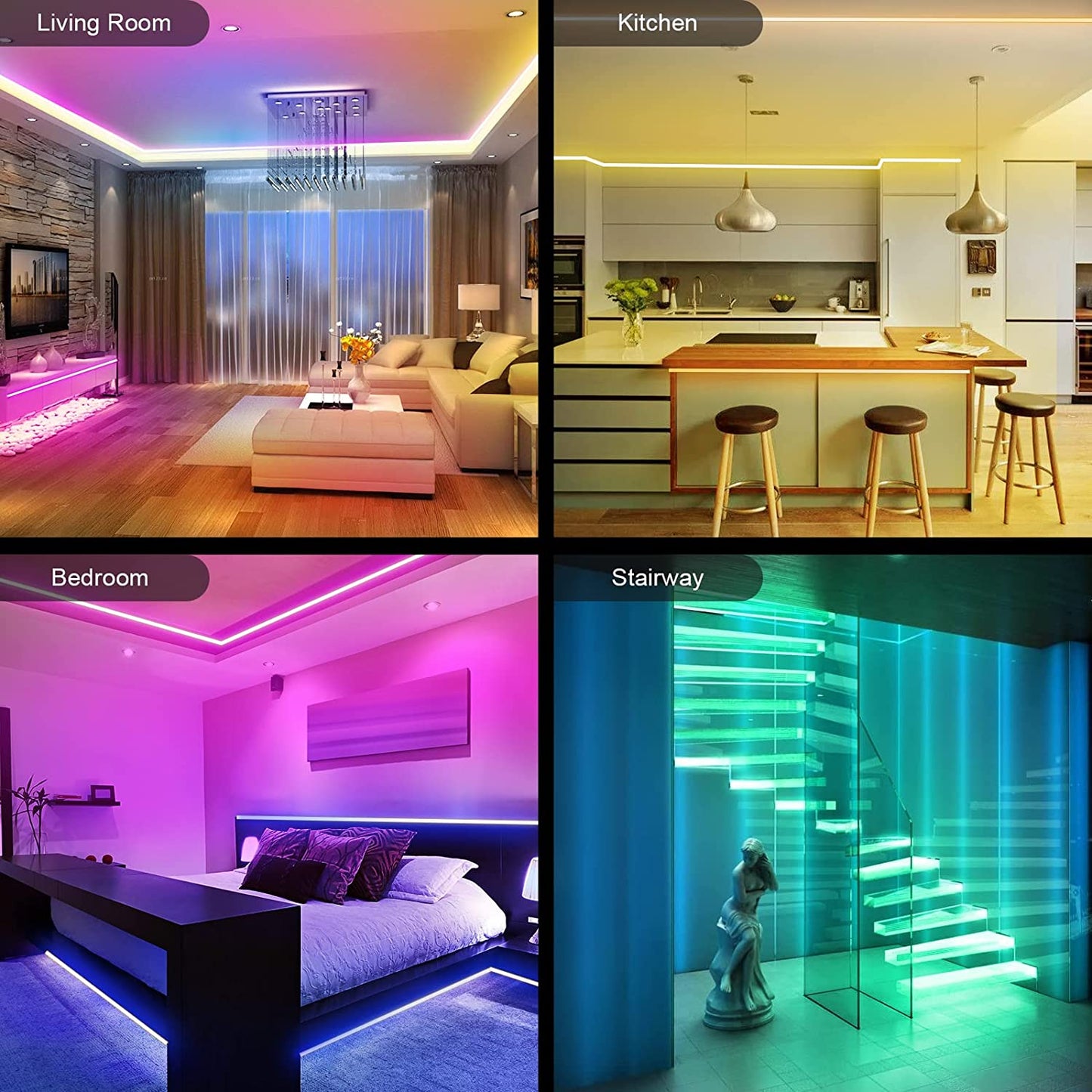 Banda LED neon RGBIC de 3m, cu sincronizare muzicala, telecomanda si aplicatie, 16 milioane culori personalizabile, dimabila, compatibil Alexa si Google Assistant