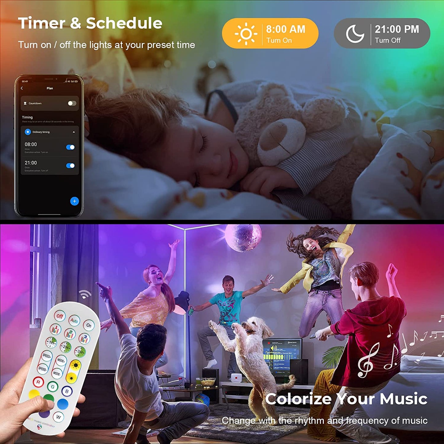 Banda LED neon RGBIC de 3m, cu sincronizare muzicala, telecomanda si aplicatie, 16 milioane culori personalizabile, dimabila, compatibil Alexa si Google Assistant