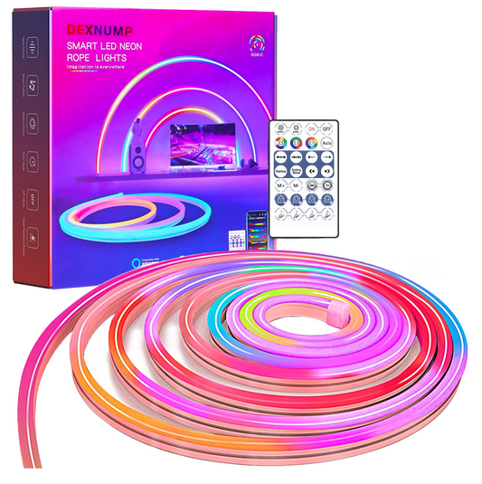 Banda LED neon RGBIC de 3m, cu telecomanda si control prin aplicatie, sincronizare muzicala, flexibila, 16 milioane de culori, 100 de scene, compatibil Alexa si Google Assistant