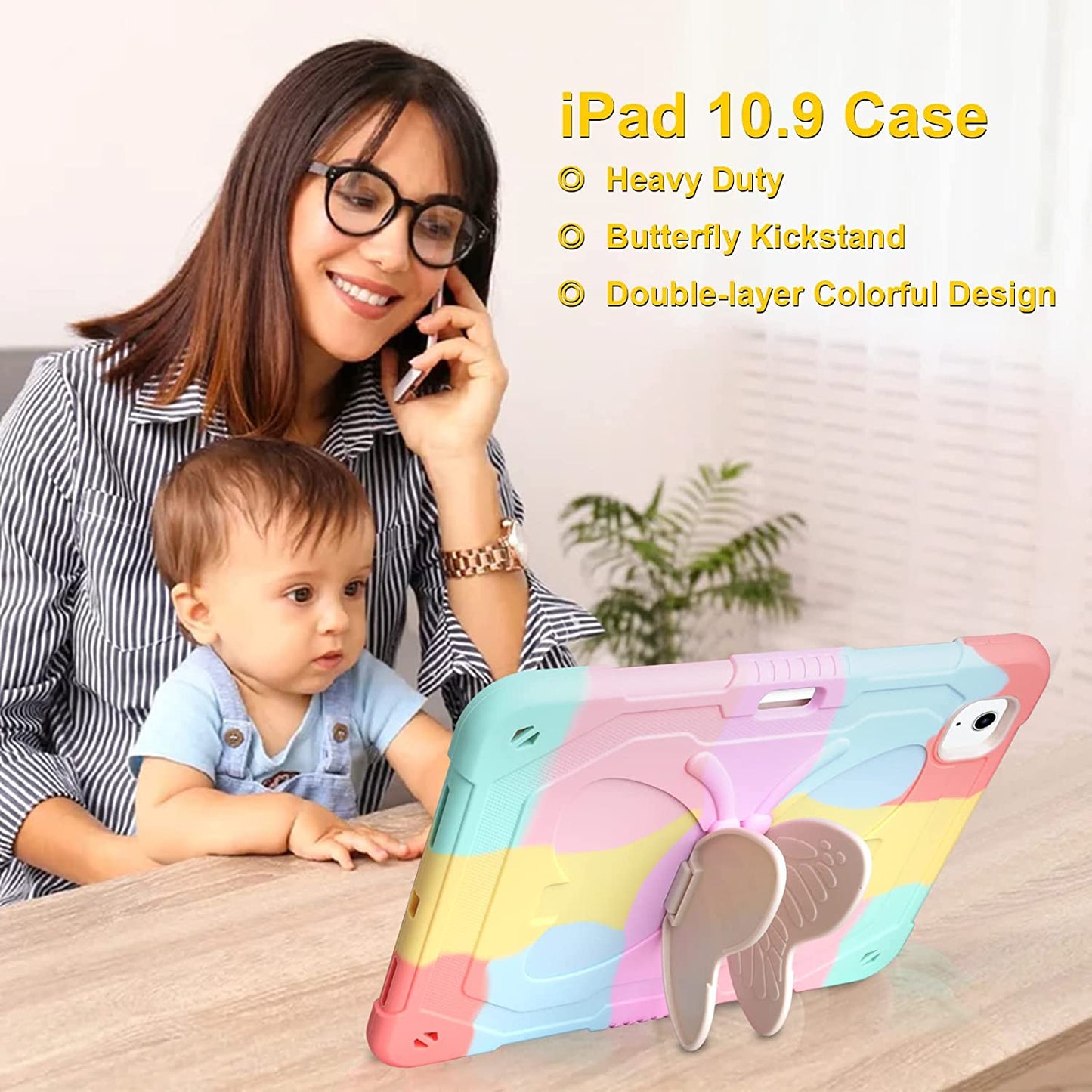 Husa compatibila cu iPad Air 5/4, 2020/2022 10.9 inch, iPad Pro 11, cu suport pix, stil fluture rezistenta la socuri, robusta, cu stand pliabil, multicolor