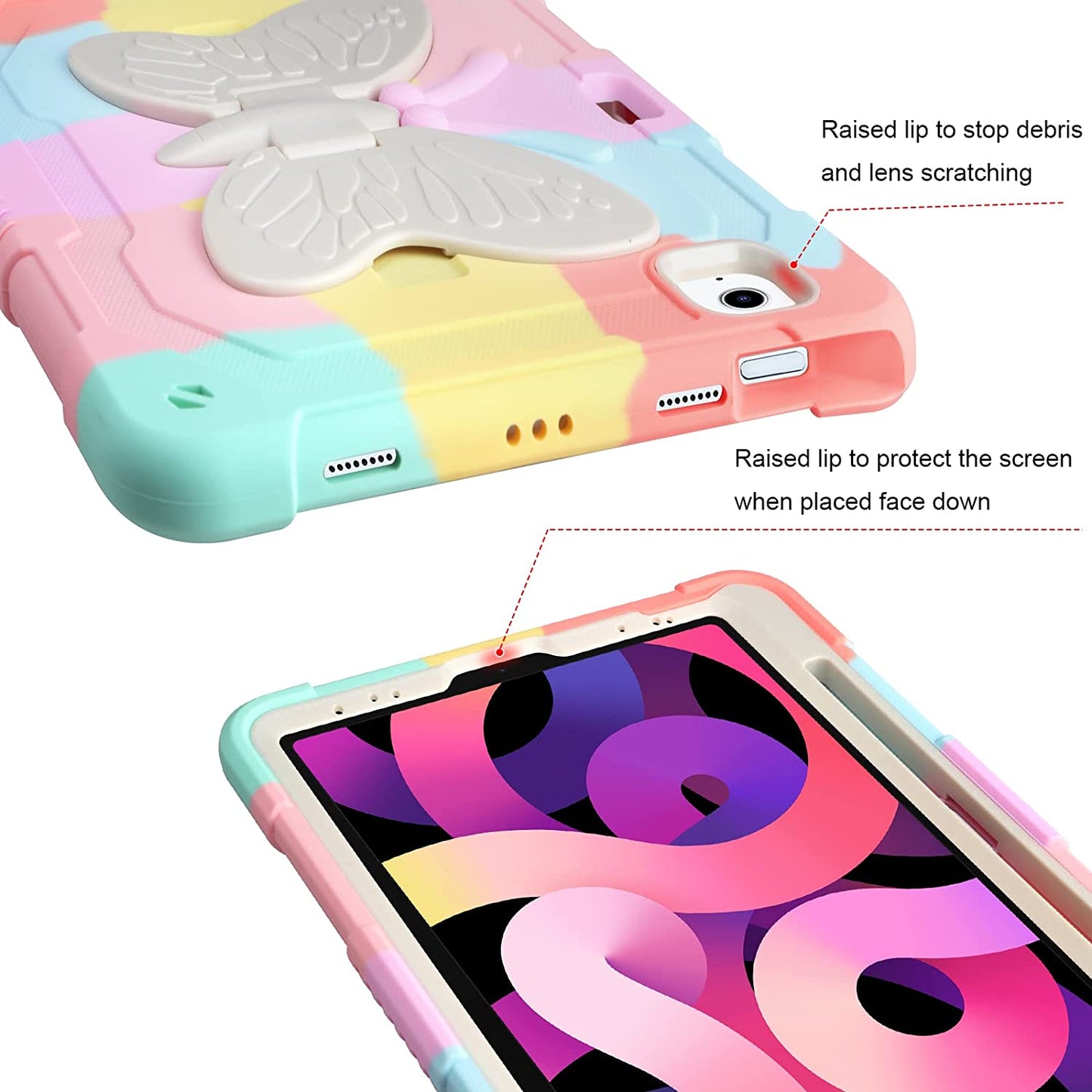 Husa compatibila cu iPad Air 5/4, 2020/2022 10.9 inch, iPad Pro 11, cu suport pix, stil fluture rezistenta la socuri, robusta, cu stand pliabil, multicolor