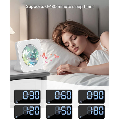 CD Player portabil premium Greadio cu Bluetooth 5.0 bidirectional, difuzoare HiFi stereo, telecomanda, display LED, radio FM, suport CD/MP3/USB/AUX, jack casti, design elegant anti-praf, functie sleep timer, alb