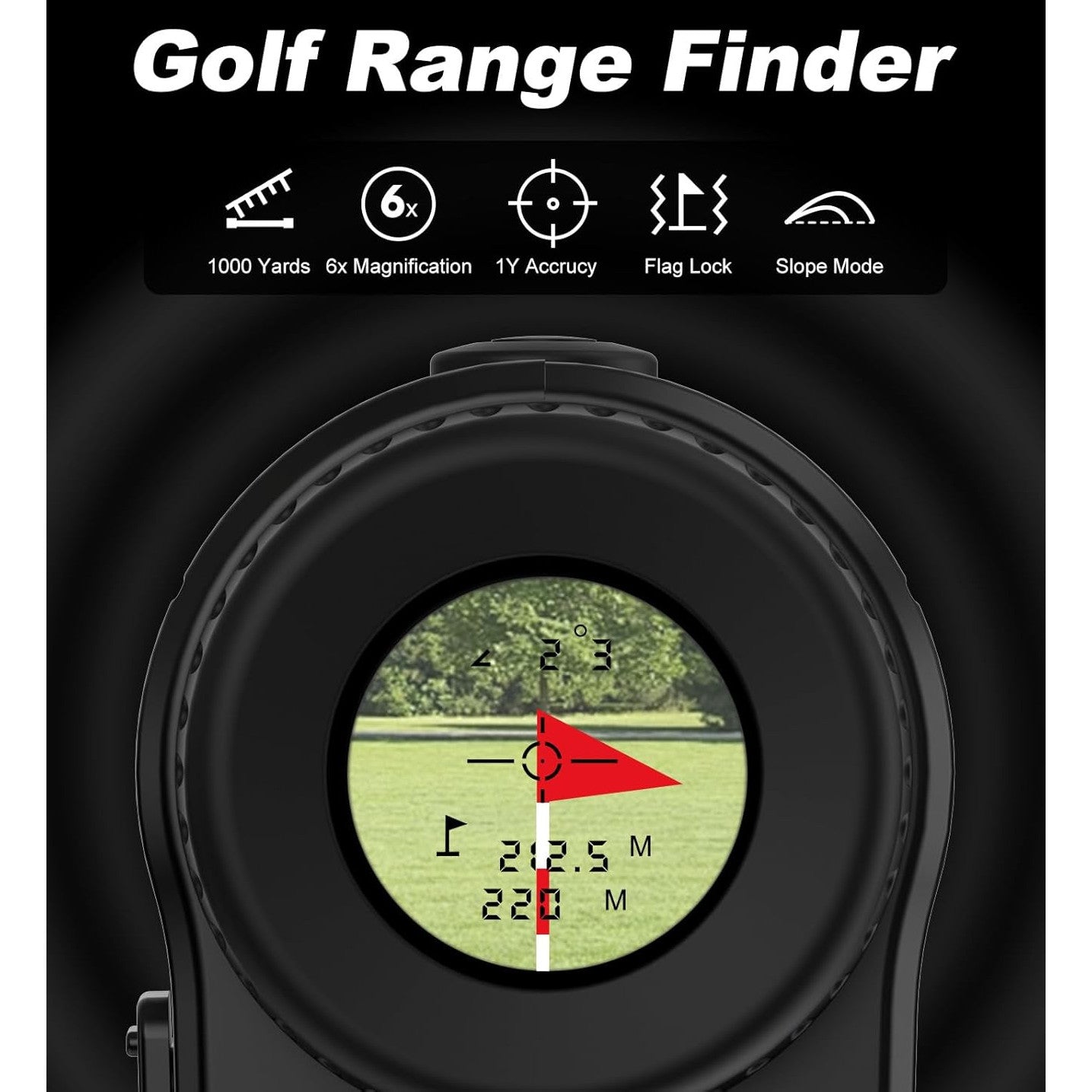 Telemetru laser Golf 1000Y, marire 6x, functie Slope/Inclinare, blocare tinta cu confirmare prin vibratie, reincarcabil USB, scanare continua, afisaj LCD HD, precizie ±1 Yard, pentru golf si vanatoare