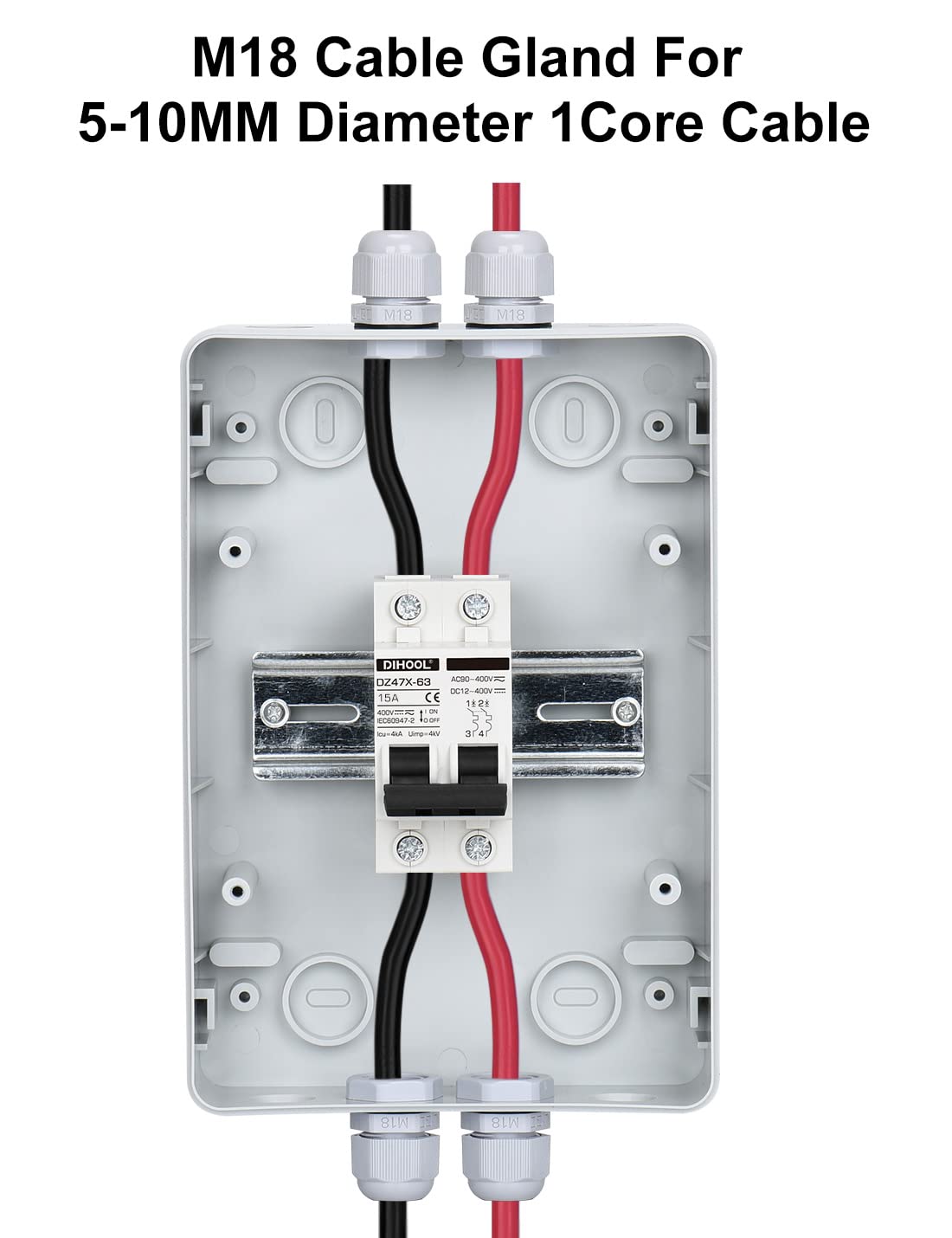 Siguranta solara automata 15A DC 12V-DC400V sau AC 90V-400V, 2 poli, pentru sistem fotovoltaic, intrerupator automat in cutie de sigurante impermeabila IP65