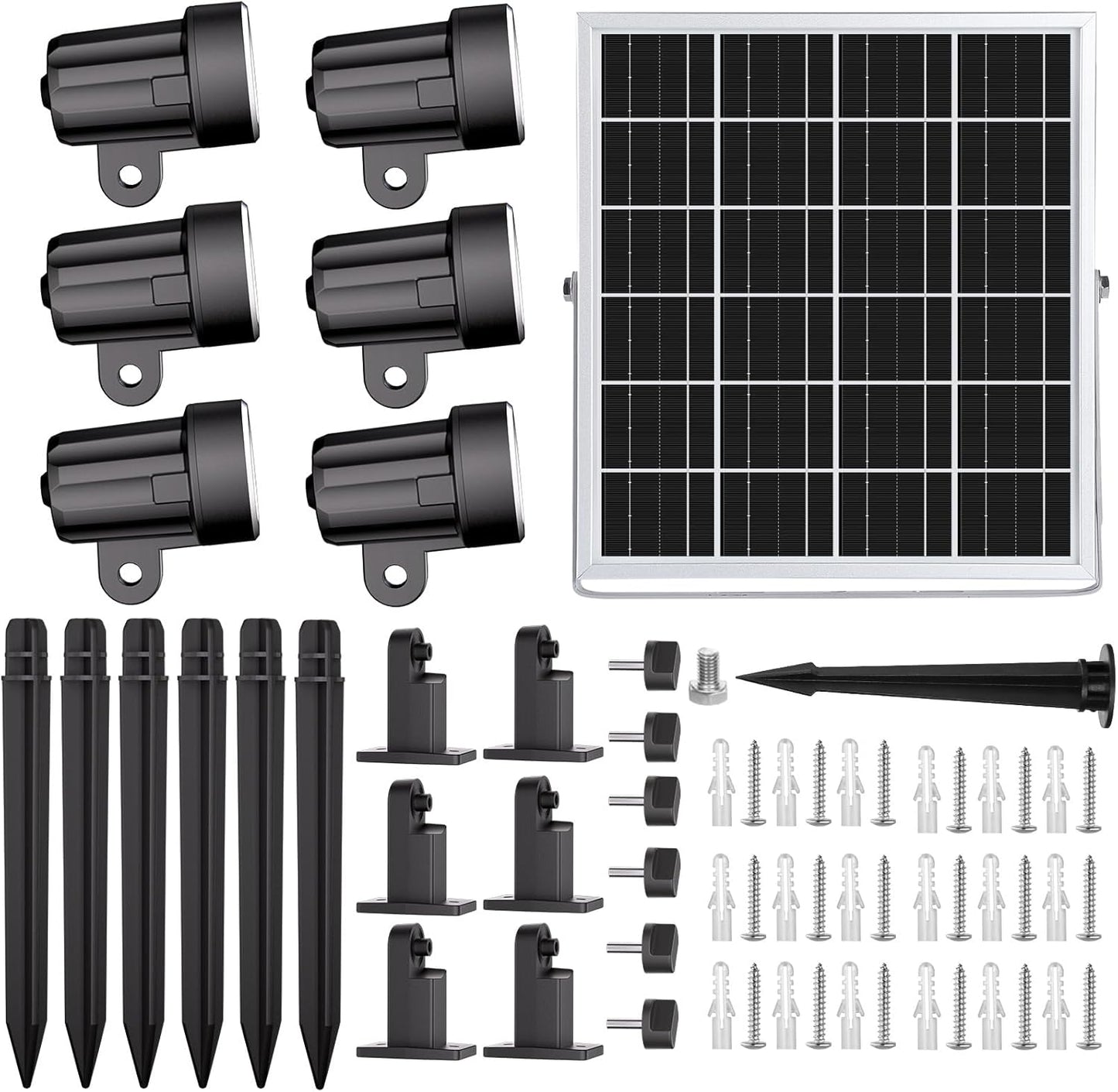 Set 6 lampi gradina cu panou solar, proiector cu LED RGB si telecomanda, acumulator 6000 mAh, impermeabila IP66, 12 moduri iluminare in 10 culori diferite, cu tarus si cablu de 20 metri lungime