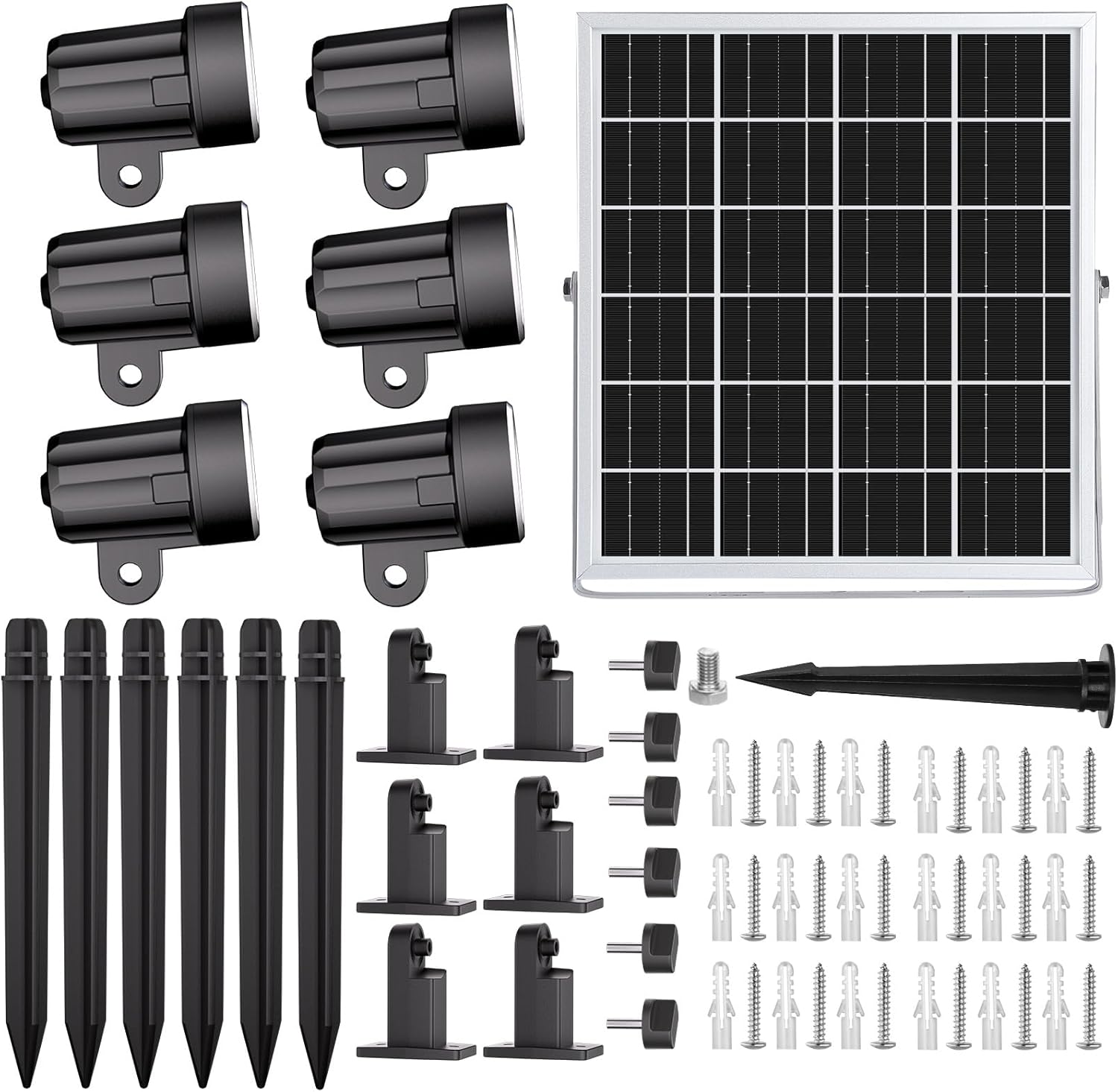 Set 6 lampi gradina cu panou solar, proiector cu LED RGB si telecomanda, acumulator 6000 mAh, impermeabila IP66, 12 moduri iluminare in 10 culori diferite, cu tarus si cablu de 20 metri lungime