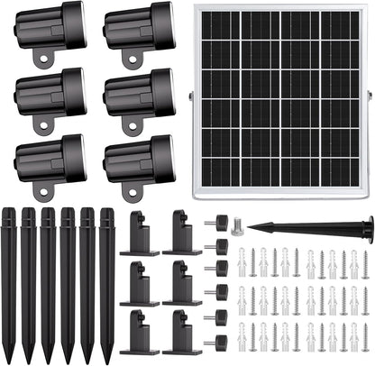 Set 6 lampi gradina cu panou solar, proiector cu LED RGB si telecomanda, acumulator 6000 mAh, impermeabila IP66, 12 moduri iluminare in 10 culori diferite, cu tarus si cablu de 20 metri lungime