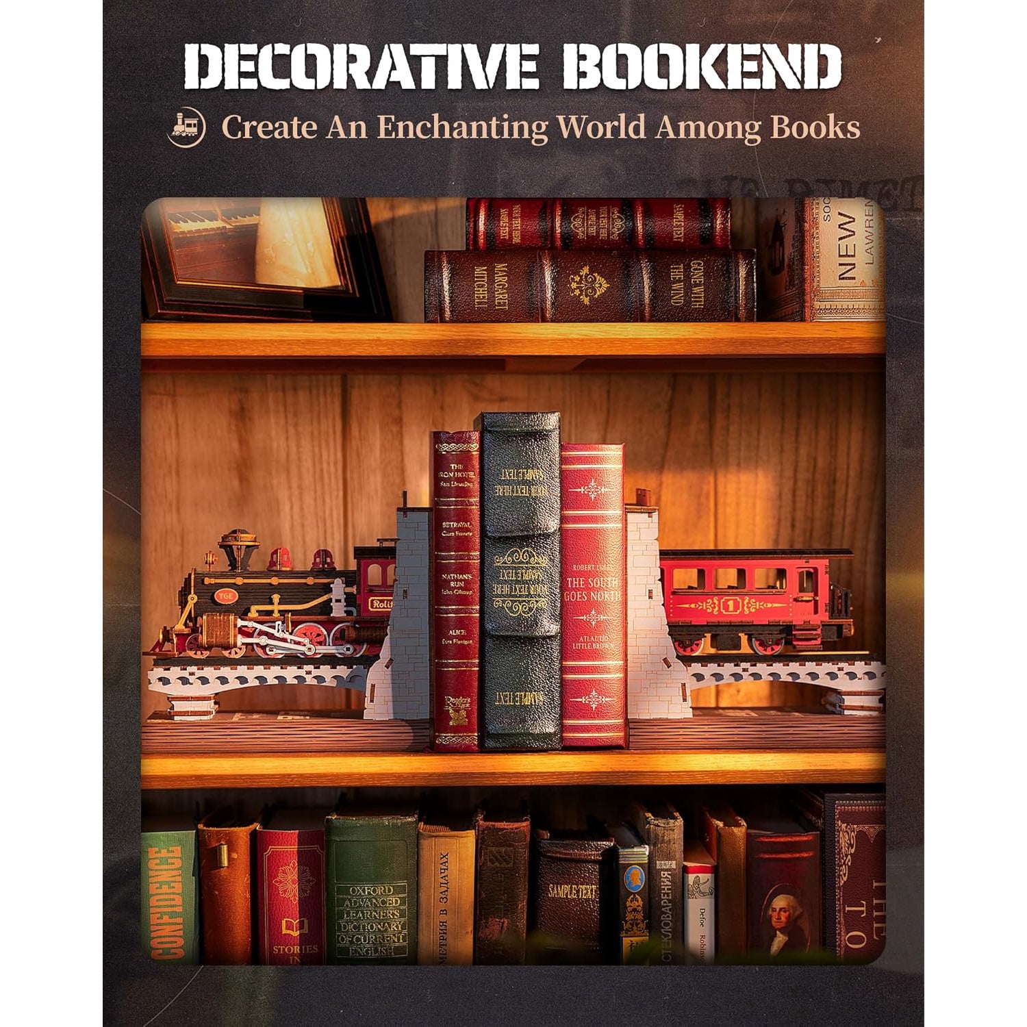 Puzzle 3D Book Nook Kit, Suport de carte DIY tren in tunel, 313 piese, accesoriu decorativ multifunctional