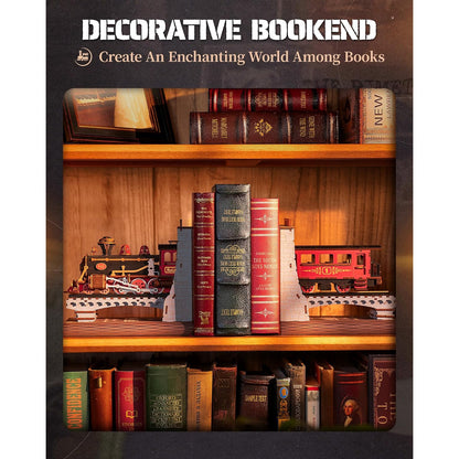 Puzzle 3D Book Nook Kit, Suport de carte DIY tren in tunel, 313 piese, accesoriu decorativ multifunctional