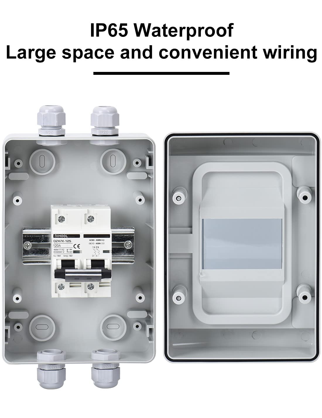 Set tablou de sigurante cu siguranta automata 120A DC 12V-400V sau AC 90V-400V, 2 poli, intrerupator solar automat pentru sistem fotovoltaic in carcasa impermeabila IP65