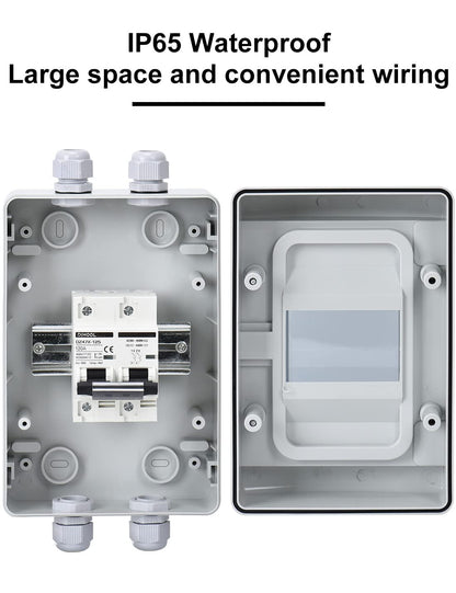 Set tablou de sigurante cu siguranta automata 120A DC 12V-400V sau AC 90V-400V, 2 poli, intrerupator solar automat pentru sistem fotovoltaic in carcasa impermeabila IP65