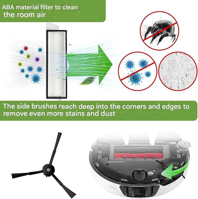 Set 26 accesorii pentru aspirator, compatibile cu Roborock S8 MaxV Ultra cu 2 perii principale, 4 saci de praf, 4 servetele, 4 stergatoare laterale, 4 filtre, 6 perii laterale, 1 perie de curatare si 1 surubelnita