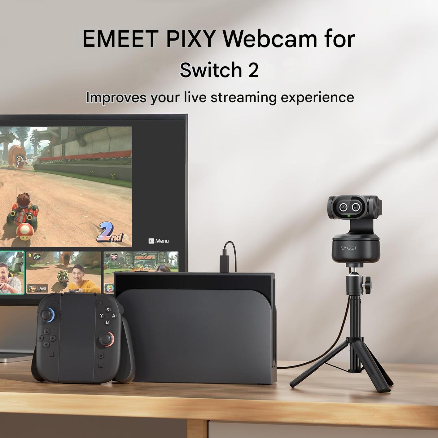 Camera web 4K EMEET PIXY Duala AI PTZ, autofocus 0.2s PDAF, 1080p, urmarire automata 310°, Senzor Sony, 3 microfoane noise canceling, control gesturi – Compatibila OBS/Twitch/Switch 2