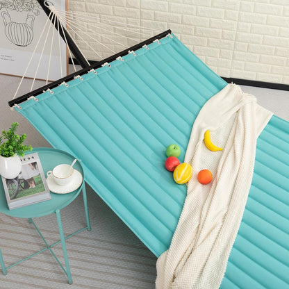 Hamac cu suport metalic, cadru din otel, din bumbac, 350 x 120x 74 cm, ajustabil, cu tavita si perna, greutate suportata 136 kg, usor de asamblat, pentru adulti si copii