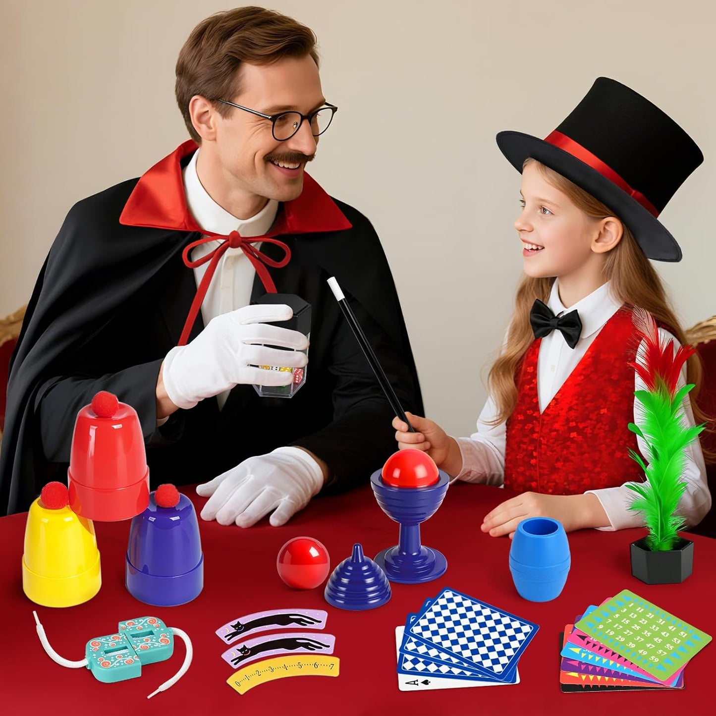 Set magie pentru copii, costum magician, cu bagheta si accesorii pentru baieti si fete 6–12 ani