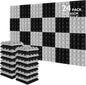 Set 24 panouri acustice, fonoabsorbant 25 x 25 x 5 cm, burete acustic & izolator fonic pentru studio de inregistrare, camera TV, camera copiilor, birou si podcast, negru si gri