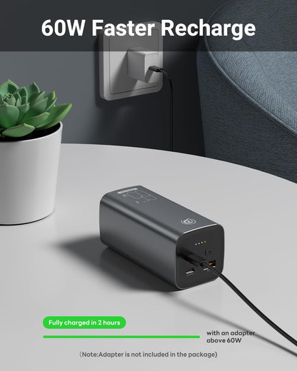 Baterie externa, powerbank 20000 mAh cu incarcare rapida PD 65W, 2 porturi USB-C si 1 port USB-A, pentru laptop, tableta, iPhone, Samsung