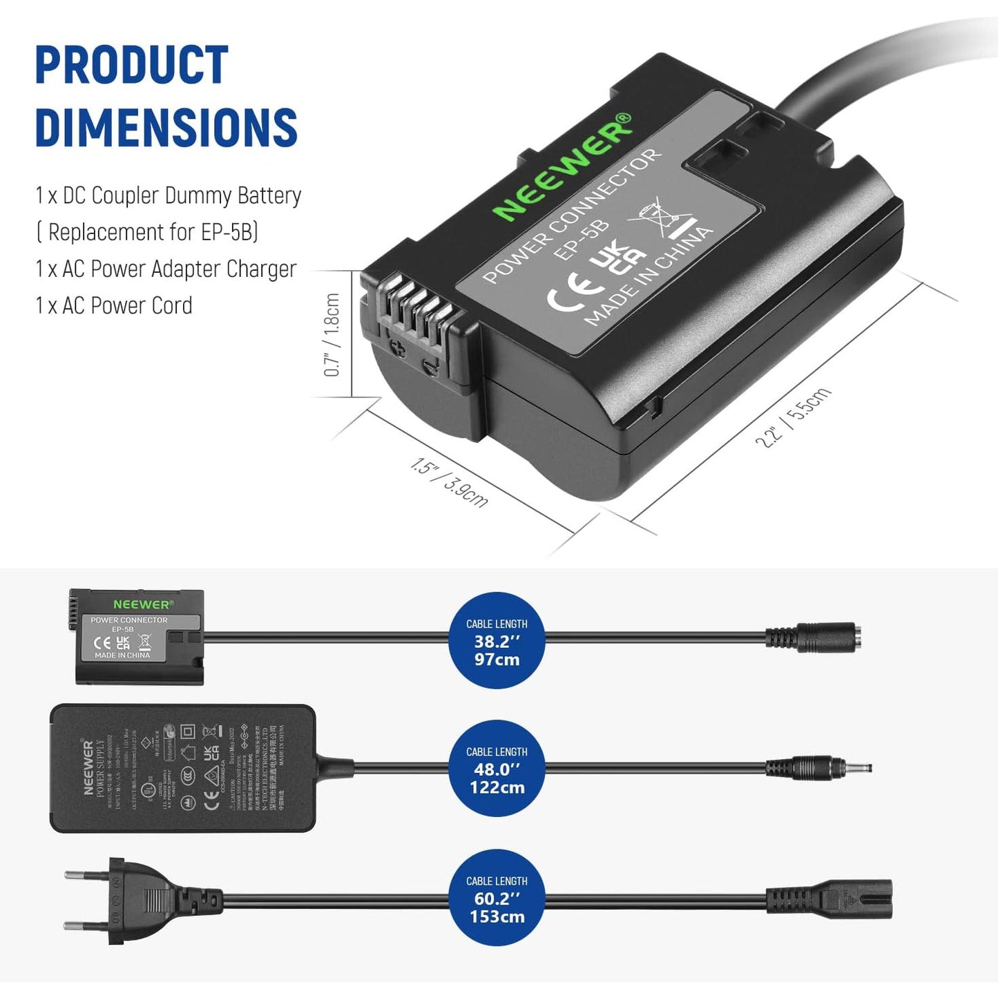 Baterie dummy EN-EL15 cu adaptor EP-5B, set alimentare continua compatibil cu Nikon Z5 Z6 Z7 Z6II Z7II D500 D610 D750 D780 D800 D810 D850 D7000 D7100 D72000 D7500