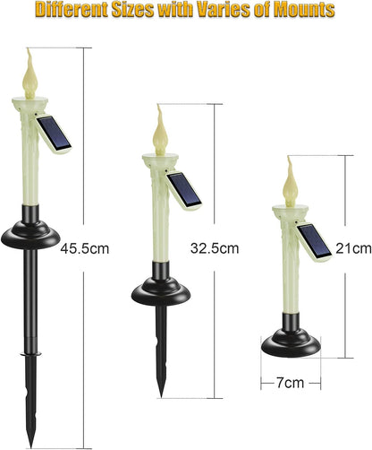 Set de 6 lampi solare LED stil lumanare, cu panou solar, impermeabile, lumanari fara flacara cu tarus de fixare in pamant