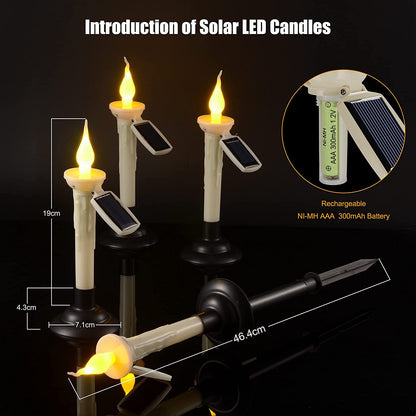Set de 6 lampi solare LED stil lumanare, cu panou solar, impermeabile, lumanari fara flacara cu tarus de fixare in pamant