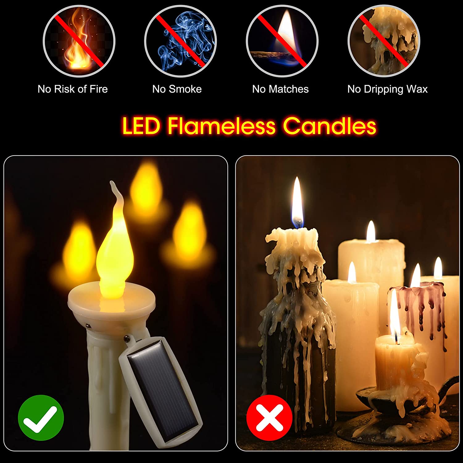 Set de 6 lampi solare LED stil lumanare, cu panou solar, impermeabile, lumanari fara flacara cu tarus de fixare in pamant