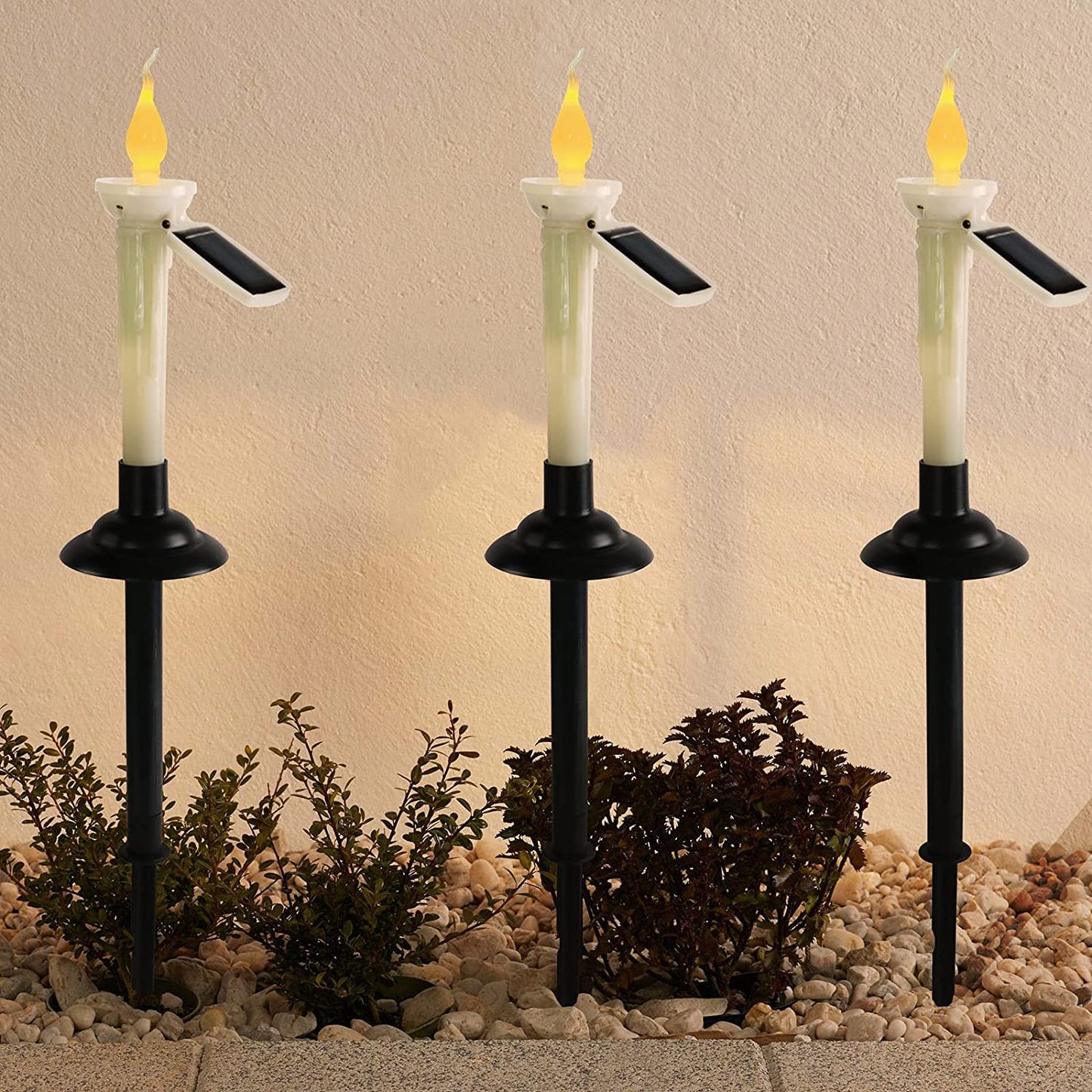 Set de 6 lampi solare LED stil lumanare, cu panou solar, impermeabile, lumanari fara flacara cu tarus de fixare in pamant